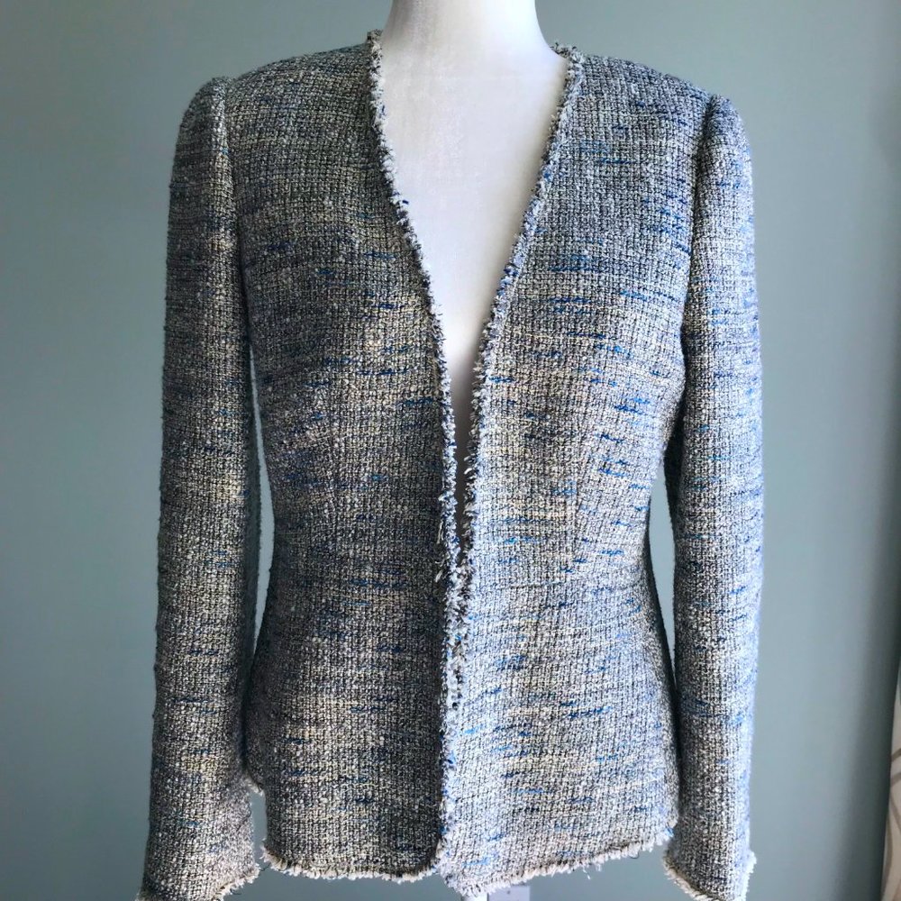 Rebecca Taylor Tweed Fringe Trim Jacket Blazer